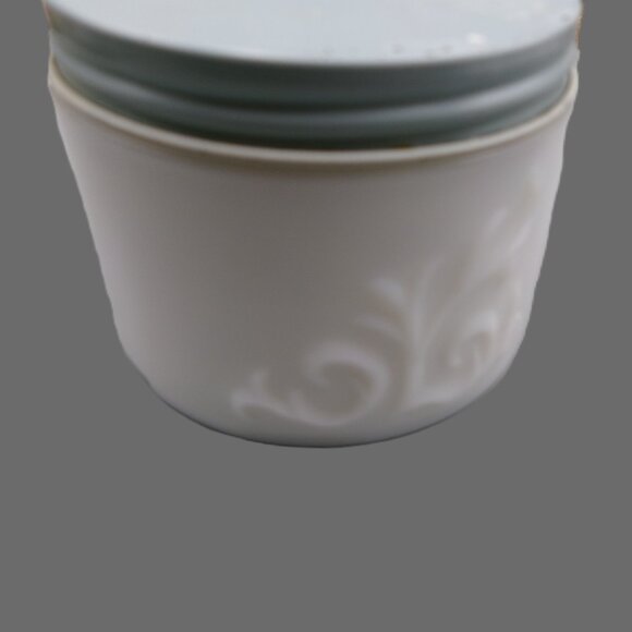 Vintage Milk Glass Creme Vanity Jar with Blue Screw on Lid - Picture 4 of 8